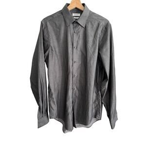 Calvin Klein Men's Gray Slim Fit Non-Iron Dress Shirt Large 34/35
